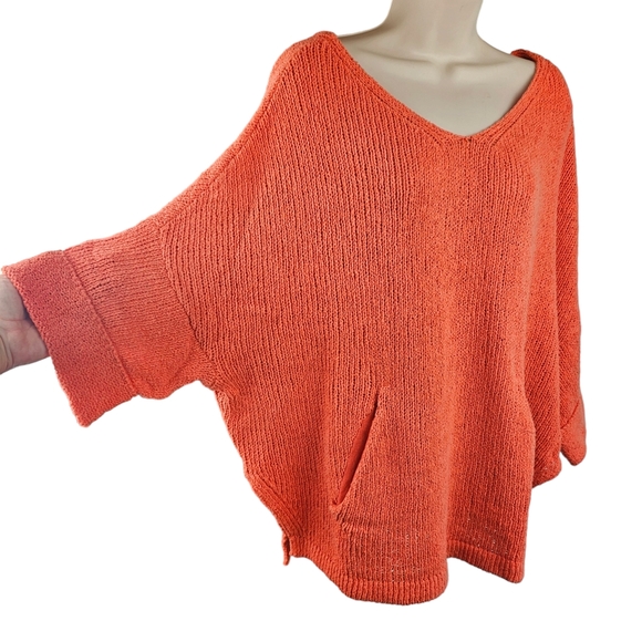 FREE PEOPLE "You Found Me " Orange Oversized Open Weave Dolman Sleeve Top XS - Picture 6 of 12